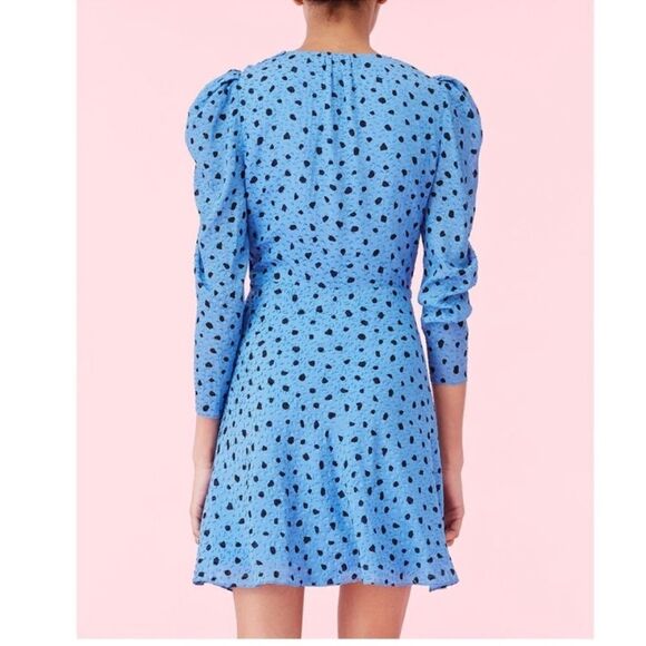 Rebecca Taylor nova dot clip long sleeve wrap dress in blue silk blend size 6 - Picture 2 of 13